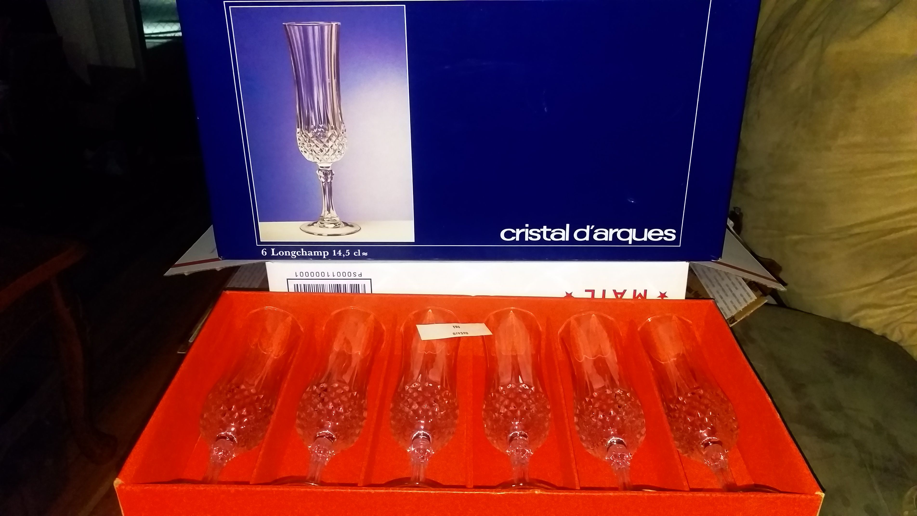 6 Longchamp 14.5 cl Cristal D'arques Crystal Champagne Flutes