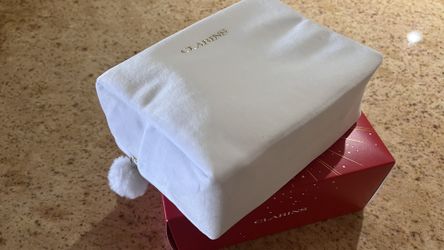 Clarins Makeup Bag White Velvet Large 7.5x6 In A Box