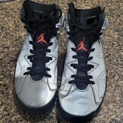 Air Jordan 6 Retro Silver Black Sneakers reflectors size 10 1/2
