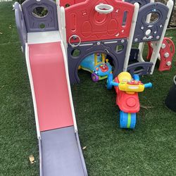 Kids slide and scooters