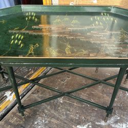 vintage Chinoiserie hand-painted tole tray table Cocktail coffee table oriental style L39”*D19”*H22”(address in description) 👇delivery 🚚 available w