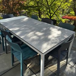 Room & Board 80” Parsons Outdoor Dining Table in White Steel with Taupe Ceramic Top