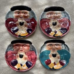 Set Of 4 Vintage Toby Genuine Staffordshire Small Hand Painted PlateEngland
