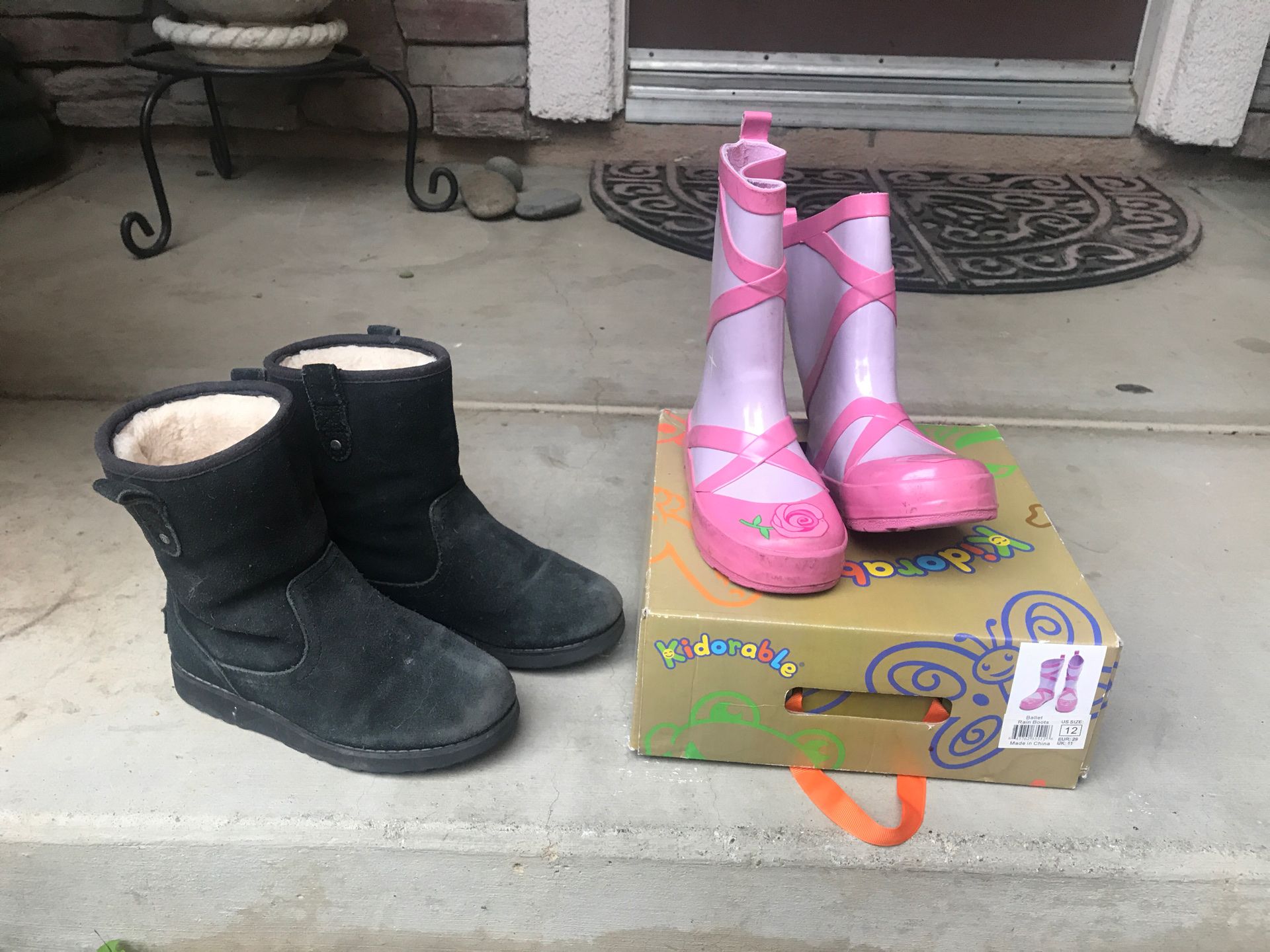 Kids Ugg size 1 and Rain Boots size 12