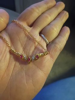 Gold Chain Necklace with Ruby and Diamond Accents