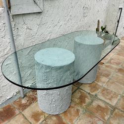 Postmodern grey concrete oval glass top dining table or desk $300 OBO