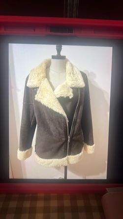 Damage Brown Shearling Moto Jacket size large