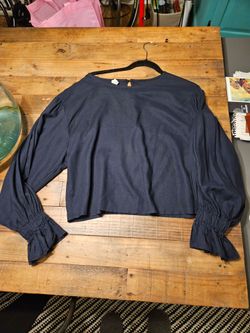 Navy Blue Cropped Long Sleeve Top Small