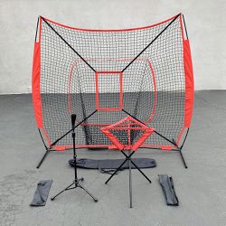New $85 Baseball (3pc) Practice Set includes the 7x7’ Net Bow Frame, Ball Tee and Caddy Bag 