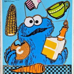 Vintage Playskool 1973 Wooden Cookie Monster Puzzle “Cookies” 10 Pc 315-4 Sesame