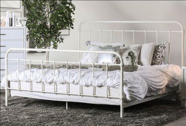 Brand New White Solid Metal California King Bed Frame (Available in Eastern King)