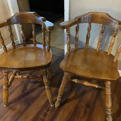 2  Solid Wood Captains Arm Chairs
