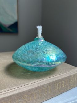 Small HandBlown Iridescent Art Glass Oil Lamp ( firm on price )