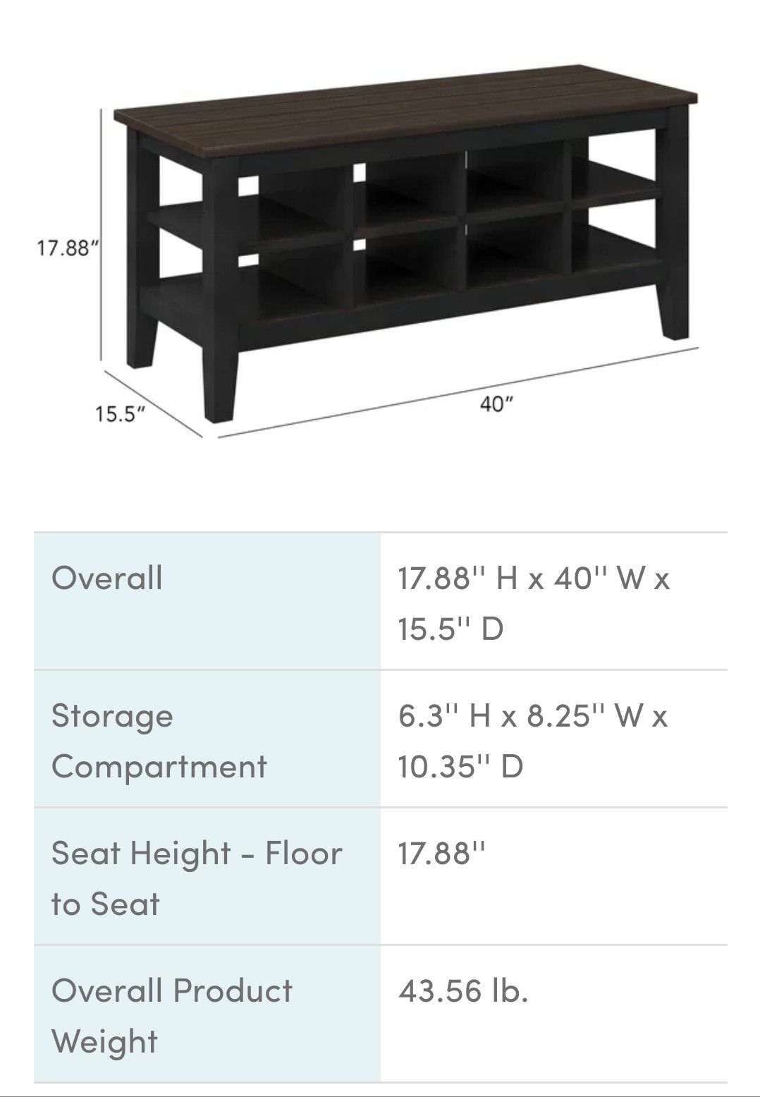 Brand New Distressed Black Cubby Storage Shelf