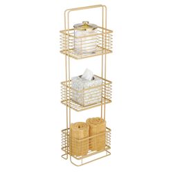 MDesign Slim Metal Wire 3 Tier Free-Standing Bathroom Shelving Unit, Small Narrow Storage Organizer Tower Rack With 3 Basket Bins - Holds Tissues, Han