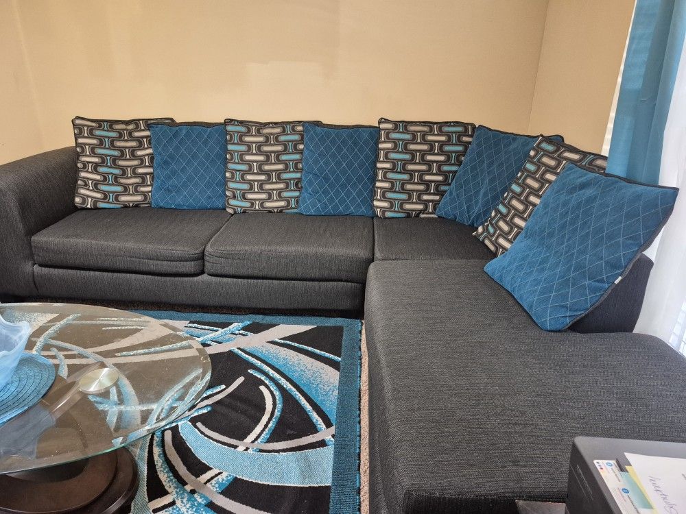 Dark Teal/Gray/Black Sectional