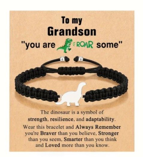Very Cute To My Grandson Dinosaur Black Weaved Bracelets