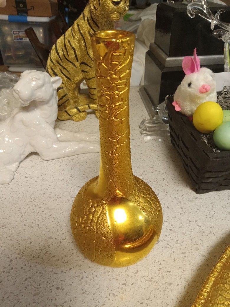 ROYAL HAEGER AZTEC GOLD ONE STEM VASE R-1(contact info removed)-65 AZTEC GOLD-MOLTEN GOLD 10 1/2"