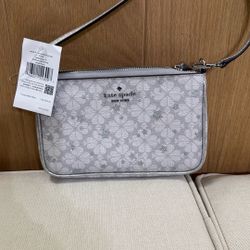 Kate Spade New York Wristlet – Silver/White Floral Print – Brand New with Tags