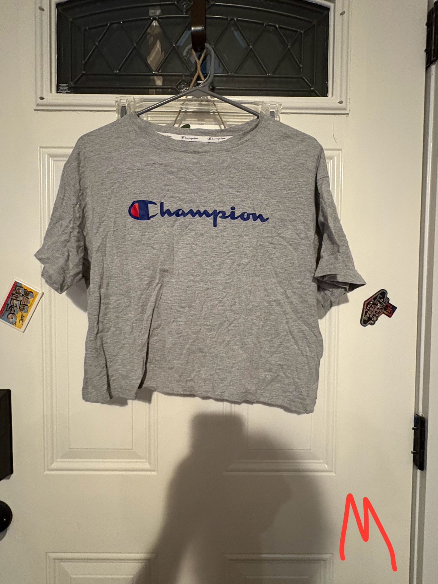 Champion Heather Gray Cropped Logo T Shirt Size Medium