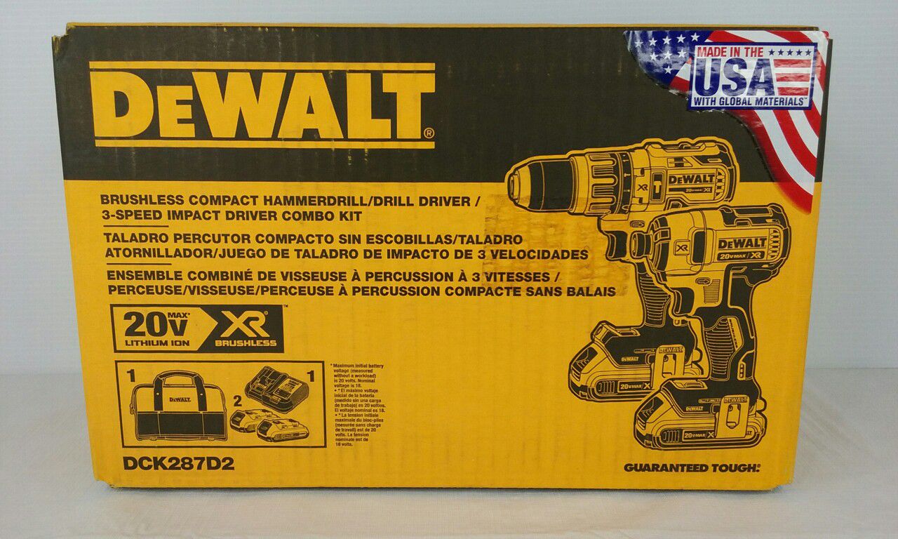 DeWalt 20 volt Max XR Brushless Impact Driver and Hammer Hammer Drill Combo Kit (DCK287D2)