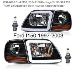 Headlights And Corners Black Housing With Drl Lights Fit Ford F150 1997 To 2003