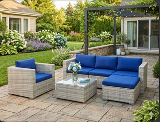 6pc Blue Outdoor Seating Set - WAREHOUSE CLOSEOUT