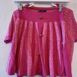 Pink Plaid Skirt Set With Gold Buttons Size :L
