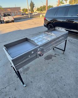 carrito para Tacos con doble plancha y doble vaporera de seis compartimientos