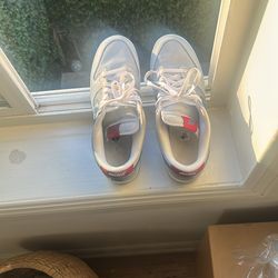 Nike Dunk Low Qs, red blue grey size 11, have been used twice and still a very clean pair