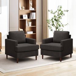 Mid-Century Accent Chair,Modern Linen Fabric Armchair for Living Room,Comfy Upholstered Reading Accent Chairs for Bedroom,Single Sofa Chair with Wood 