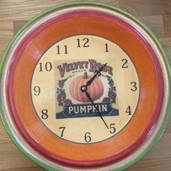 Vintage “Velvet Rose Pumpkin” Pie Tin Clock (Upcycled/Repurposed)
