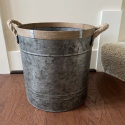 New Galvanized Planter Can 12” Diameter With Bamboo Wrap Top Indoor Pot