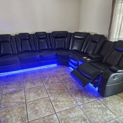 Brand New Sectional 3 Pcs Black Power Recliner, LED, Wireless Charger $1499 