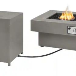 30 in. W 50000 BTU Grey Steel Propane Outdoor Fire Pit with Tank Holder and Fire Glass