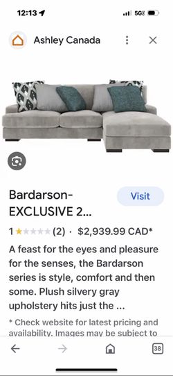 Ashley Furniture Bardarson two piece plush silvery gray
