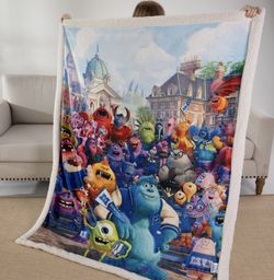 Monsters Throw Blanket, Kids Sulley Sullivan Sherpa Super Soft Fuzzy Plush Blanket Mike Wazowski 50 x 60 Inches Boys Girls Gifts