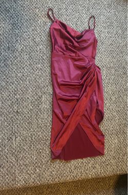 Burgundy Satin Ruched Mini Dress