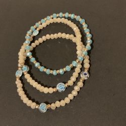 3 Crystal And Gold Beaded Stretch Bracelets 