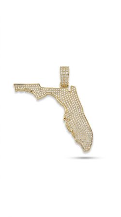 10K Yellow Gold Florida State Pendant with Yellow Diamond Gemstones