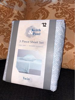 Keith & Paul White & Blue 3 Piece Bedding Sheet Set