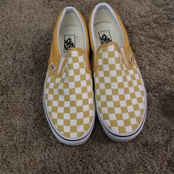Yellow Checkered Slip On Vans