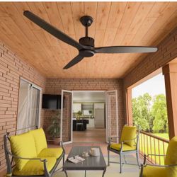 New Ceiling Fan 60 in. Black Indoor Outdoor 3 Wooden Blade with Remote Control, 6-Speed Adjustable