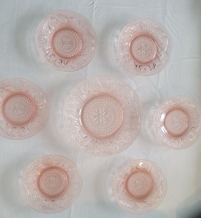 DEPRESSION GLASS INDIANA PINK TIARA PATTERN DESERT SET /7 PIECES