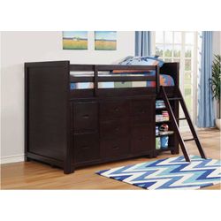 New twin size loft bed frame with dresser and bookcase tax included free delivery