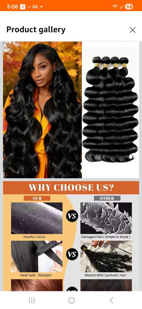 Human hair bundles and 5×5 lace closure body Wave 16 inch