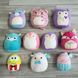 $5 each - Squishmallows 7"- 8" Size.  Bottom row has their hang tag.
