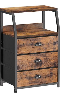 Nightstand with 3 Drawers and 2-Tier Shelf, Fabric Small Dresser Organizer Vertical Storage Tower for Bedroom, Closet, Hallway, Nursery, End Table Sid