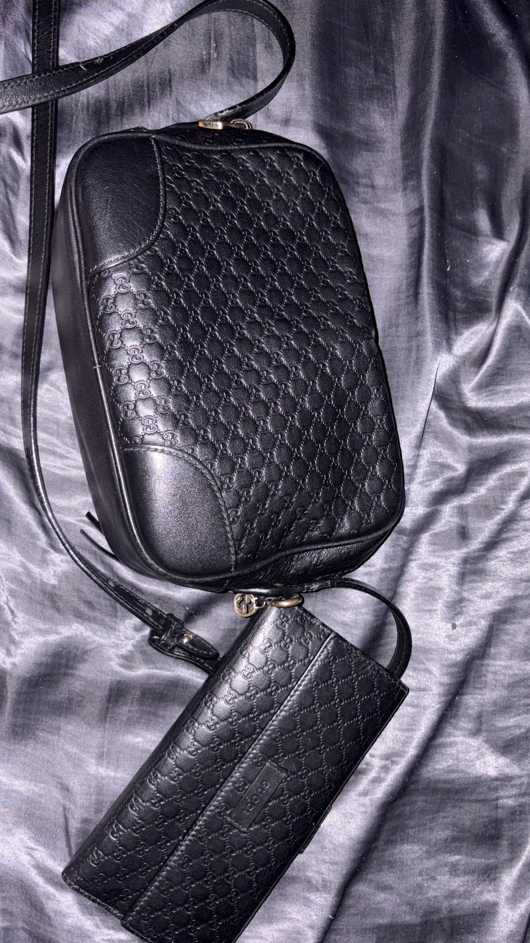 Black Leather Gucci Bag + Wallet Set