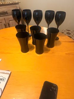 Black stem glasses and water glasses
